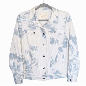 Atar'd State Tie Dye Denim Jacket White/Blue Silver Buttons Size Medium NWT
